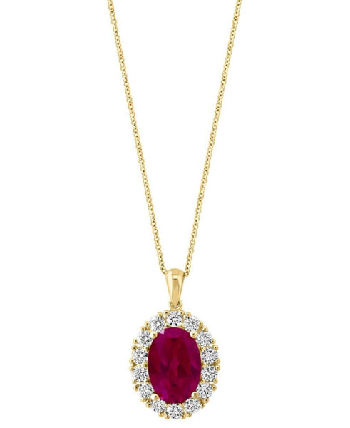 EFFY® Lab Grown Ruby (6-3/4 ct. t.w.) & Lab Grown Diamond (1-3/8 ct. t.w.) Oval Halo 18" Pendant Necklace in 14k Gold