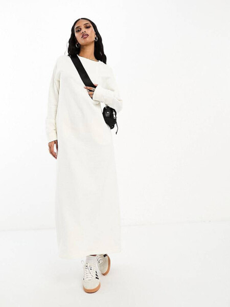 ASOS DESIGN midi sweat dress with pockets in white