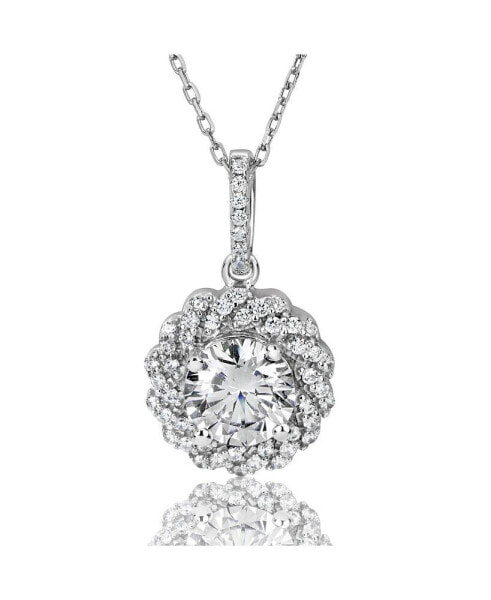 Suzy Levian New York suzy Levian Sterling Silver Cubic Zirconia Rope Halo Solitaire Pendant Necklace