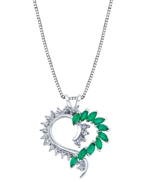 Emerald (1 ct. t.w.) & Diamond (1/20 ct. t.w.) Open Heart 18" Pendant Necklace in Sterling Silver