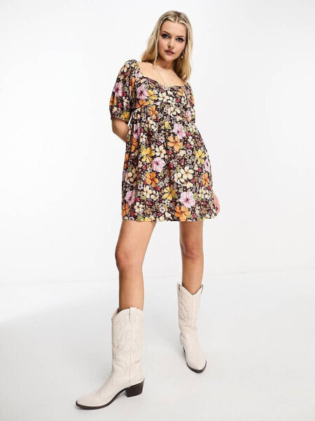 Miss Selfridge babydoll smock dress in retro tropical print