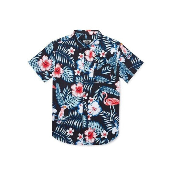 Tony Hawk Hawaiian Shirt Men's M Floral Spread Collar Flamingo Tropical Cotton