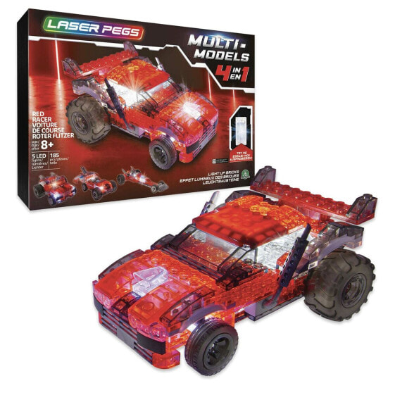 Игрушечный транспорт Laser Pegs Строительные машинки Красный автомобиль - 4 в 1 + 8 лет LED свет 185 предметов