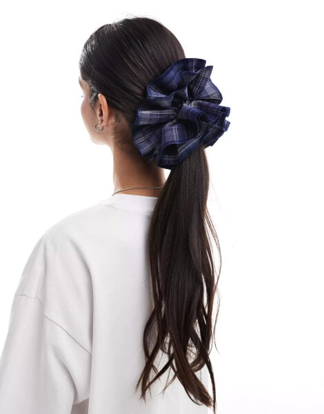 My Accessories frill oversized scrunchie in blue check