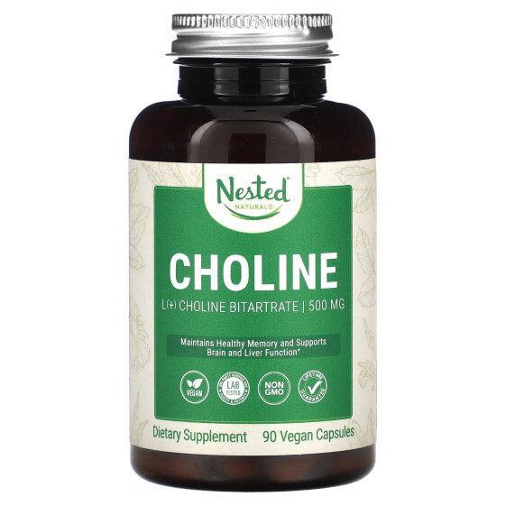 Витамины и минералы Nested Naturals Choline, L(+) Choline Bitartrate, 90 веганских капсул