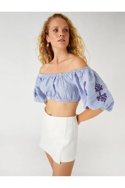 Топ Koton Embroidered Crop Blouse