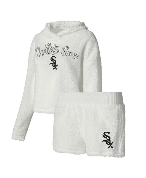 Women's Cream Chicago White Sox Fluffy Hoodie Top and Shorts Sleep Set