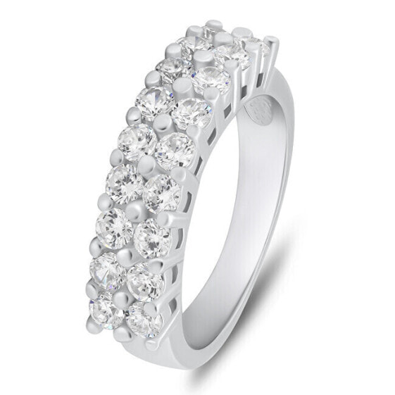Sparkling silver ring with clear zircons RI067W