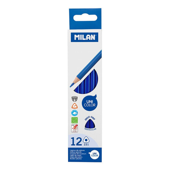 Цветные карандаши MILAN Box 12 Треугольные синие