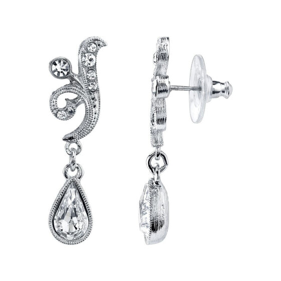 Silver-Tone Crystal Teardrop Swirl Earrings