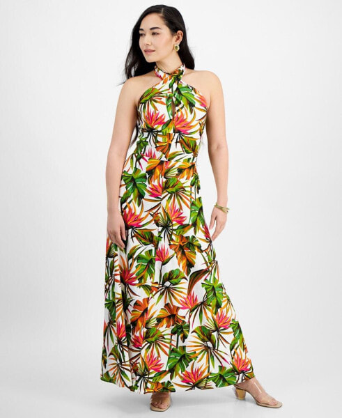Длинное платье-макси-халтер I.N.C. International Concepts petite Linen-Blend, созданное для Macy's, одежда и обувь, женщинам.