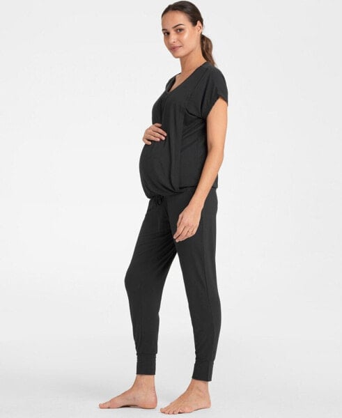 Women's Ultra-Soft Black Maternity and Nursing Loungewear Set