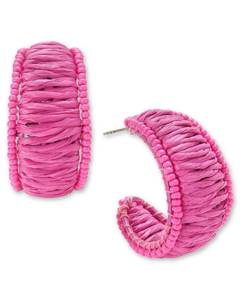 Silver-Tone Medium Color Seed Bead & Raffia C-Hoop Earrings, 1.25", Created for Macy's