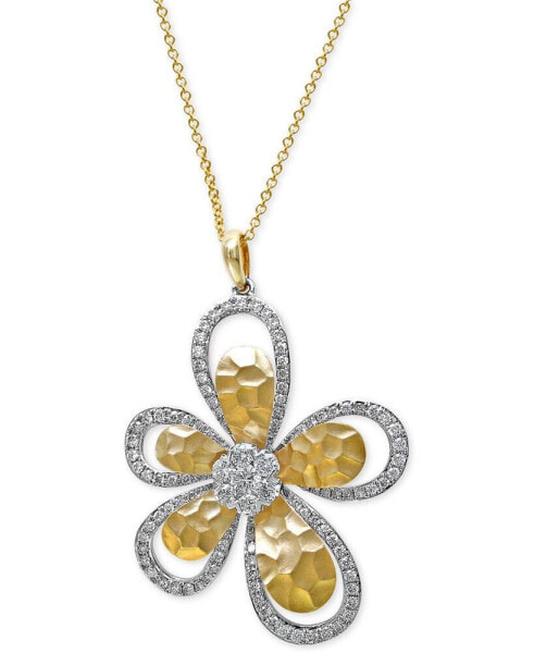 D'Oro by EFFY® Diamond Flower Pendant Necklace (1 ct. t.w.) in 14k White and Yellow Gold