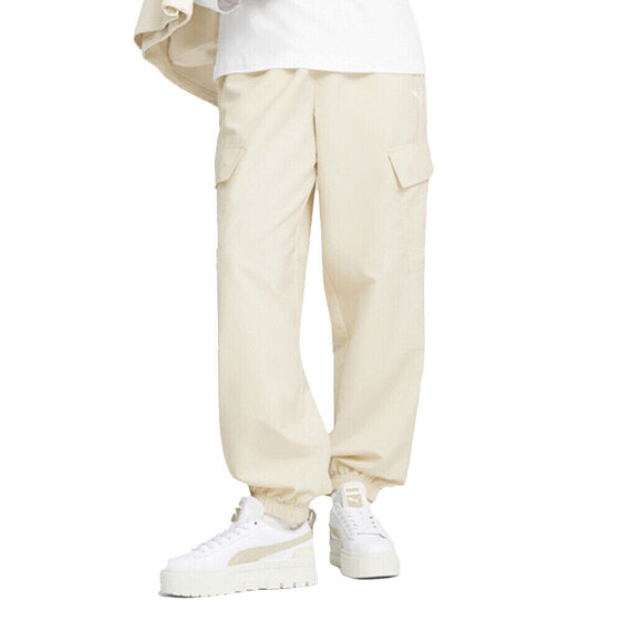 Puma Dare To Relaxed Woven Cargo Pants Womens Off White Casual Athletic Bottoms