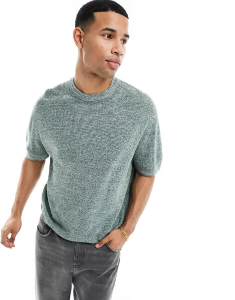 ASOS DESIGN knitted crew neck t-shirt in green twisted rib