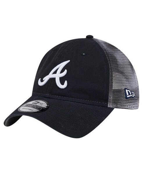 Men's Navy Atlanta Braves Team Slick Trucker 9TWENTY Adjustable Hat