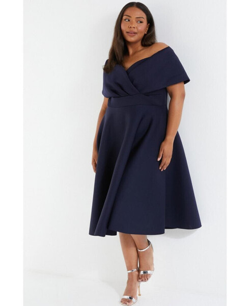 Women's Plus Size Scuba Bardot Skater Midi Dress