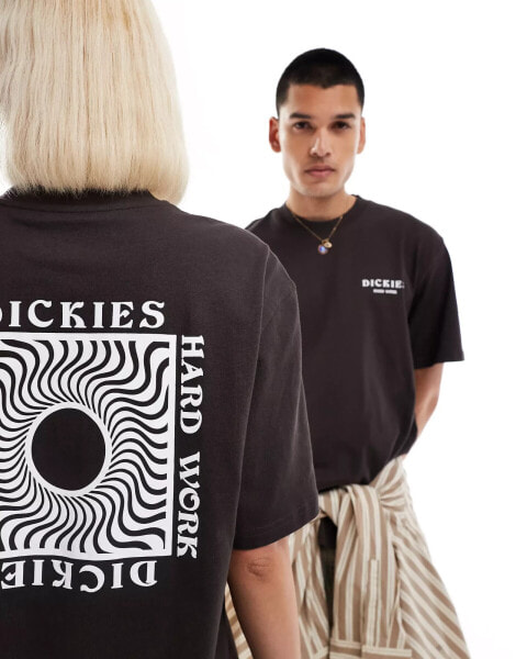 Dickies oatfield back print t-shirt in dark brown- exclusive to asos