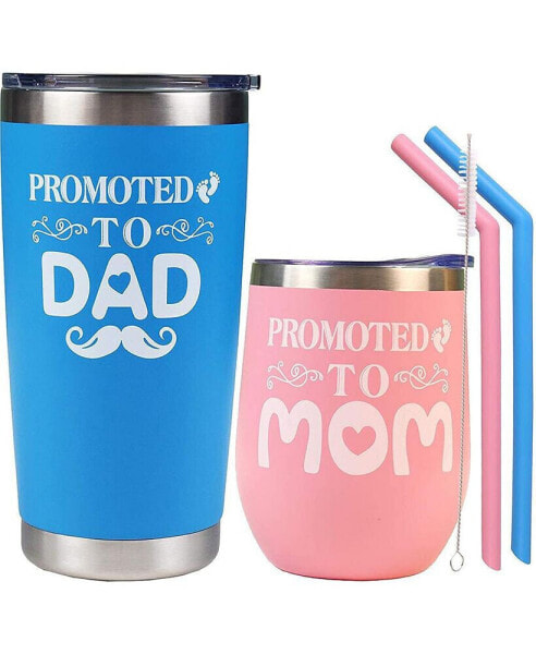 New Parents Gifts for Couples - Promoted to Mom and Dad Tumblers - Perfect Christmas Present for New Moms and Dads - Celebrate Parenthood with Stylish and Functional Drinkware