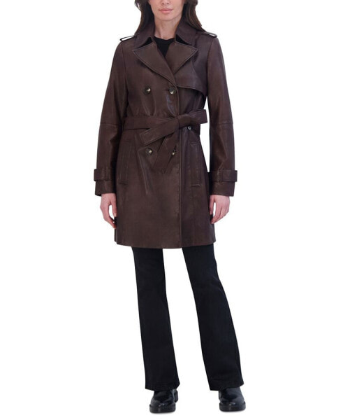 Women's Natalie Belted Leather Trench Coat