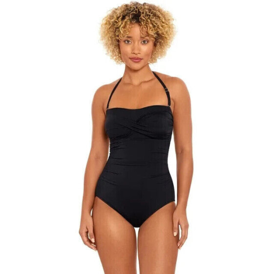 Time and Tru Bandeau Twist Front One Piece Swimsuit Women’s Medium Black Nylon