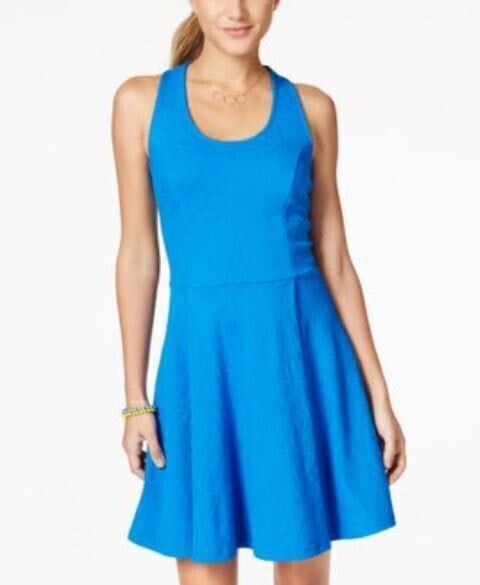 Jessica Simpson Women's Scoop Neck Fit Flar Sleeveless Dress Blue M