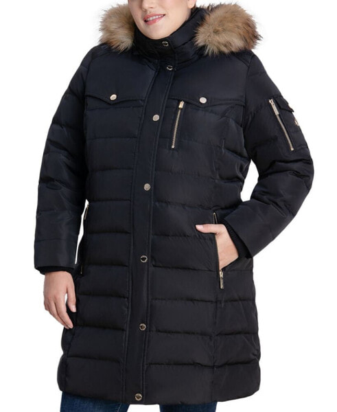 Women's Plus Size Faux-Fur-Trim Hooded Puffer Coat, Created for Macy's