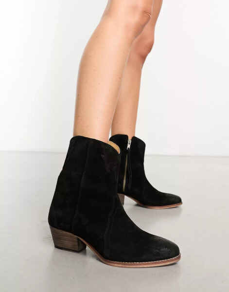 Free People new frontier suede western boot in black