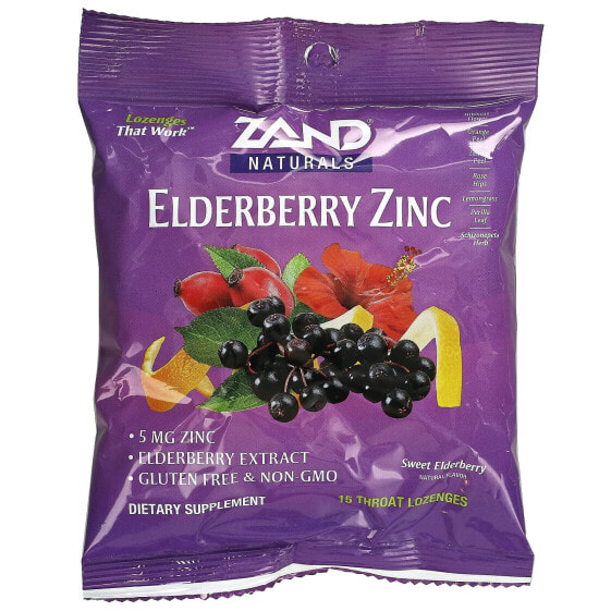 Naturals, Elderberry Zinc, Sweet Elderberry, 15 Throat Lozenges