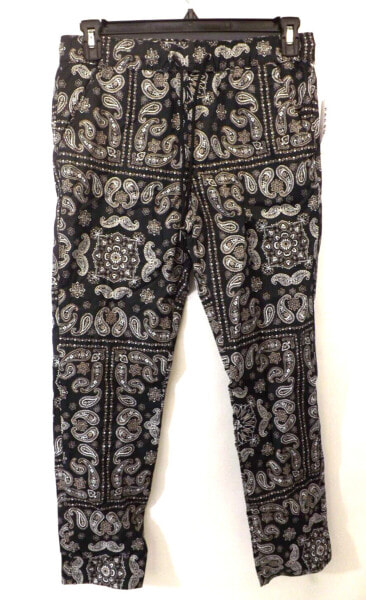 PacSun Mens Lightweight Drawstring Straight Leg Pants Black Paisley Size S