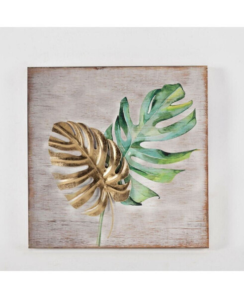 2 piece Wood and Metal Tropical Leaf Wall Plaque