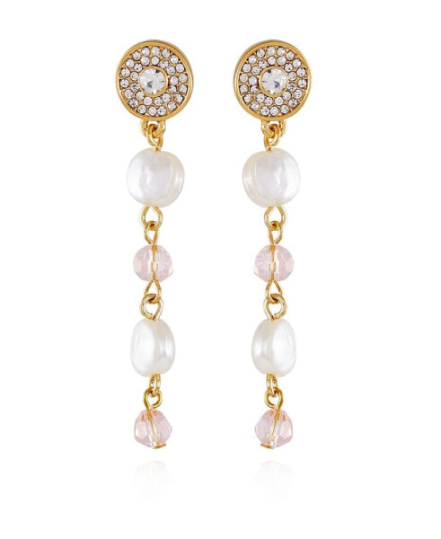 Imitation Pearl and Light Pink Bead Dangle Earrings