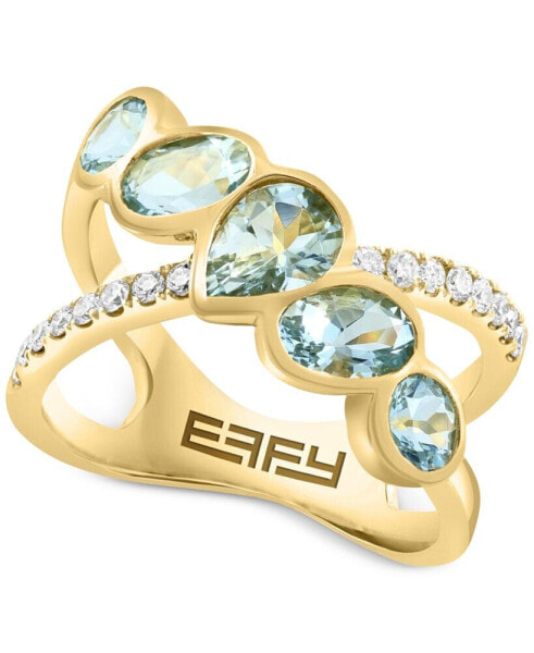 EFFY® Aquamarine (1-7/8 ct. t.w.) & Diamond (1/4 ct. t.w.) Crossover Statement Ring in 14k Gold