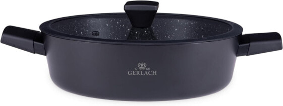 Gerlach Granitex Ceramic Coated Saucepan Suitable for Induction Cookers for Electric Gas Ceramic Induction Hob Pans Pots Black 28 cm 4.4 L