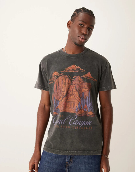 Abercrombie & Fitch Grand Canyon national parks print acid wash relaxed fit t-shirt in black