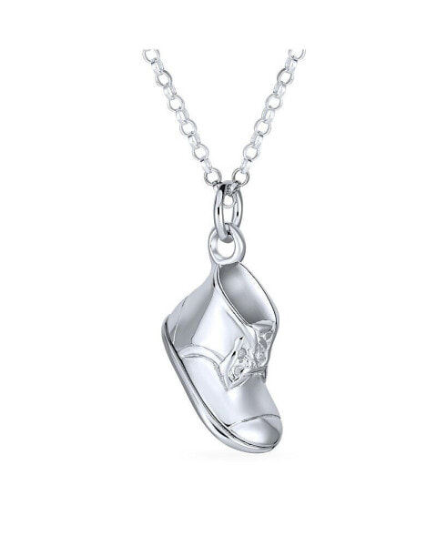 Baby Shoe Bootie Charm Engravable Pendant Necklace Gift For New Mother Women CZ Polished .925 Sterling Silver