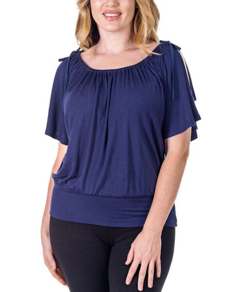 Solid Color Short Sleeve Split Shoulder Top