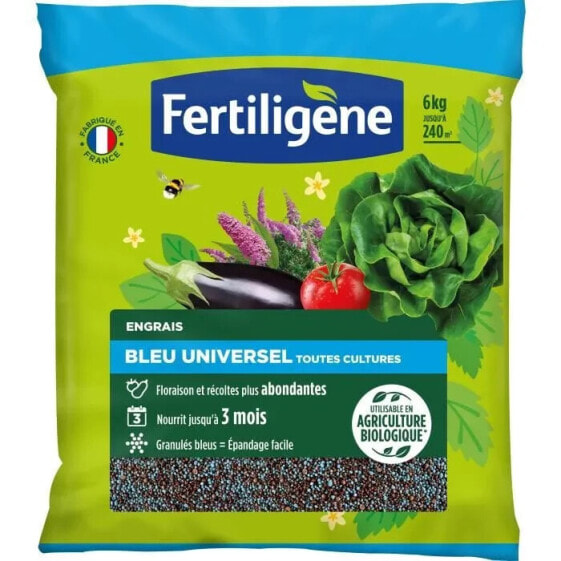 Удобрение FERTILIGENE FBLEUBIO6 - Universeller blauer Dnger 6 kg - Blte und reiche Ernte - Nhrt bis zu 3 Monate - Fr 240 m