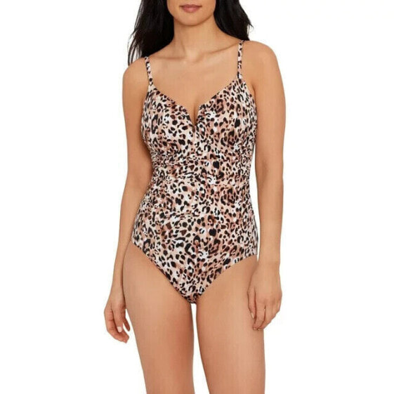 Time and Tru One Piece Swimsuit Medium Women's Animal Pull-on Style V-Neckline