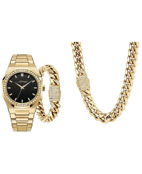 Наручные часы Ed Hardy мужские с золотым металлическим браслетом 42мм в подарочном наборе