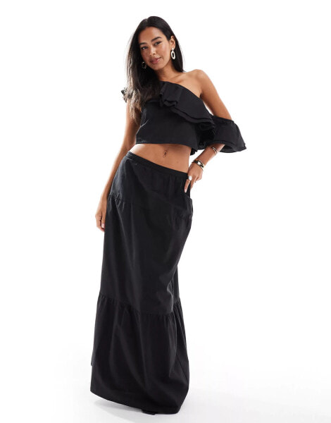 Pretty Lavish tiered maxi skirt co-ord in black