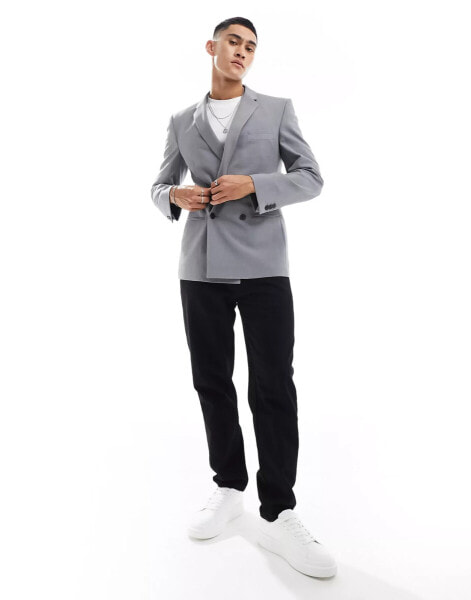 ASOS DESIGN skinny double breasted suit jacket in grey