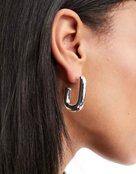 Petit Moment naples rectangular chunky hoop earrings in silver