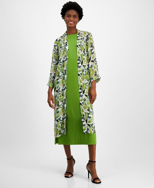 Women's Printed Open-Front Long-Sleeve Duster