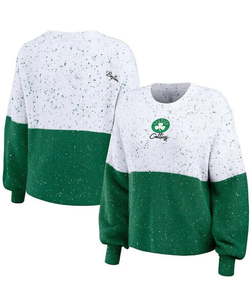Women's White, Kelly Green Boston Celtics Color-Block Pullover Sweater