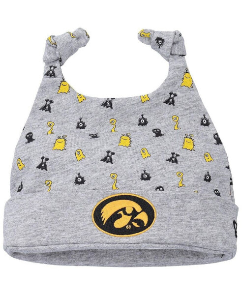 Newborn and Infant Boys and Girls Heather Gray Iowa Hawkeyes Critter Cuffed Knit Hat