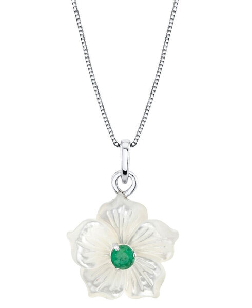 Macy's mother-of-Pearl (18mm) & Emerald (1/3 ct. t.w.) Flower 18" Pendant Necklace in Sterling Silver