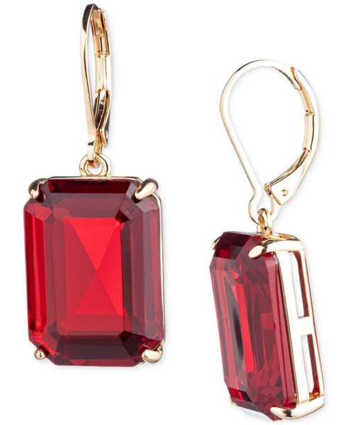 Gold-Tone Color Rectangle Stone Drop Earrings