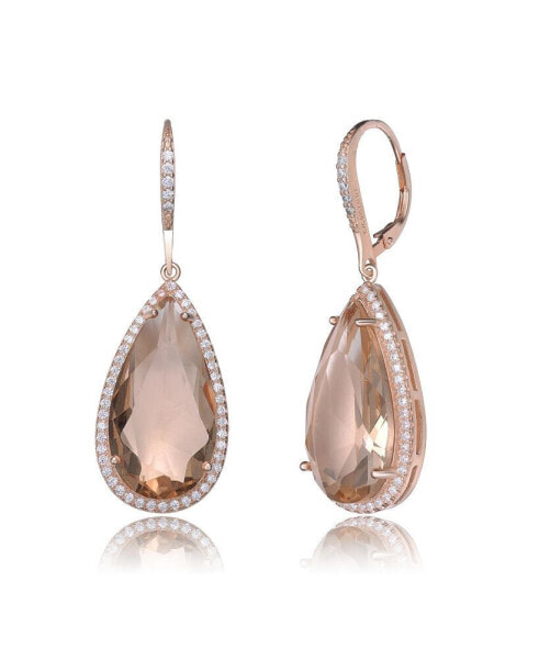 Clear Cubic Zirconia Tear drop Shaped Design Rose Gold Plated Sterling Silver